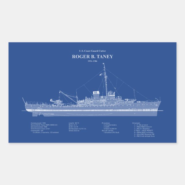 Pegatina Rectangular USCG Roger B. Taney whec-37 - ABD (Anverso)