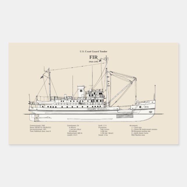Pegatina Rectangular USCG Tender Fir wlm-212 - SBD (Anverso)