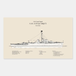 Pegatina Rectangular USCG USS Albuquerque PF-7 - SBD