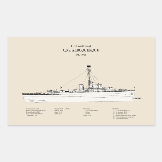 Pegatina Rectangular USCG USS Albuquerque PF-7 - SBD (Anverso)