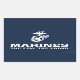 Pegatina Rectangular USMC Los Pocos El Orgulloso Logo Apilado - Blanco
