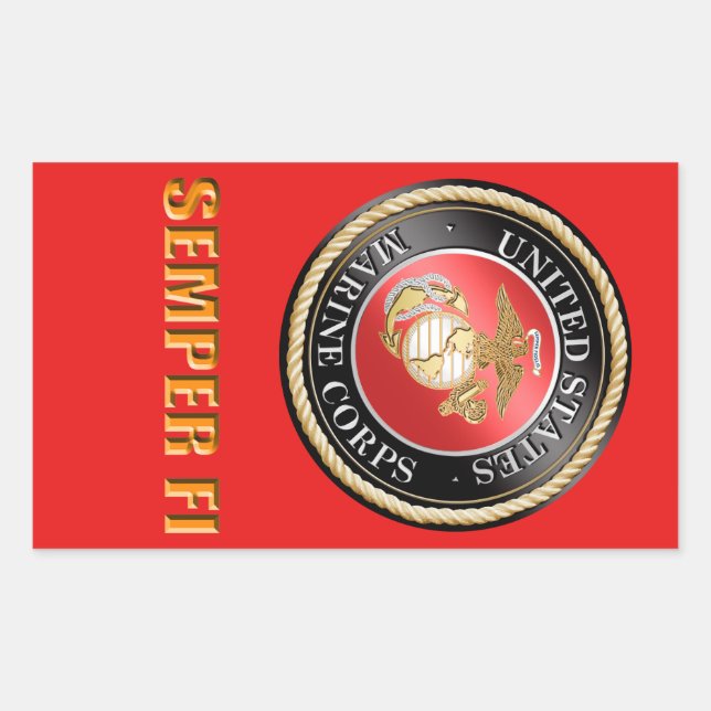 Pegatina Rectangular USMC Semper Fi (Anverso)