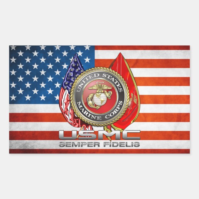 Pegatina Rectangular USMC Semper Fi [3D] (Anverso)