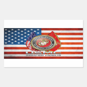 Pegatina Rectangular USMC Semper Fi [3D]