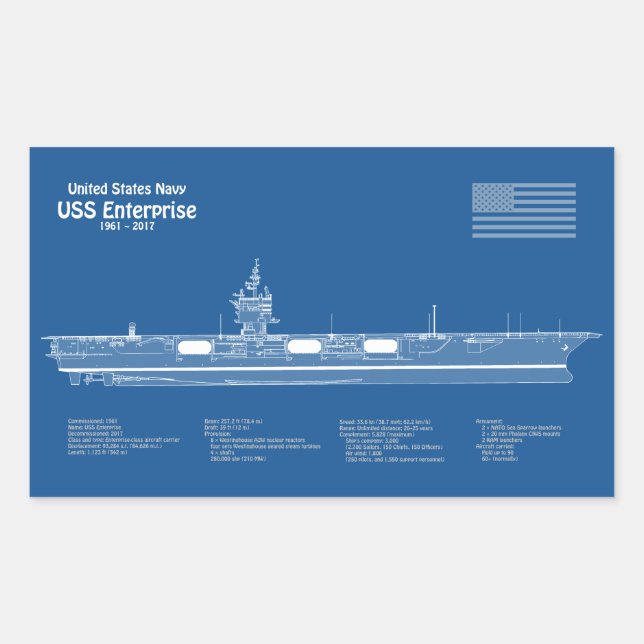Pegatina Rectangular USS Enterprise - Planes para el diseño general de  (Anverso)