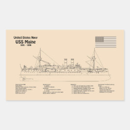 Pegatina Rectangular USS Maine - Planes de trazado de buques SD