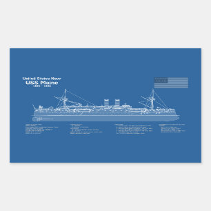Pegatina Rectangular USS Maine - Planes de trazado del buque ABD