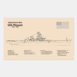 Pegatina Rectangular USS Missouri - Planes de trazado de buques SD