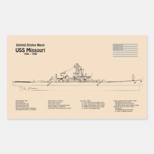 Pegatina Rectangular USS Missouri - Planes de trazado de buques SD
