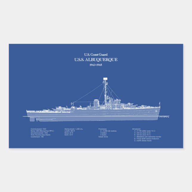 Pegatina Rectangular USS USS Albuquerque PF-7 - ABD (Anverso)