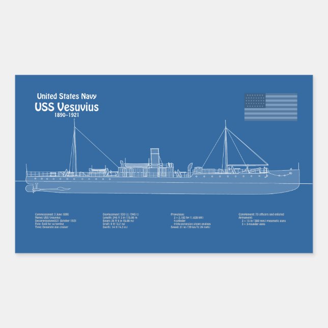 Pegatina Rectangular USS Vesuvius - Planes de trazado de buques ABD (Anverso)