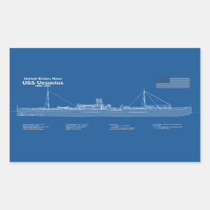 Pegatina Rectangular USS Vesuvius - Planes de trazado de buques ABD