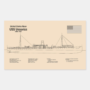 Pegatina Rectangular USS Vesuvius - Planes de trazado de buques SD