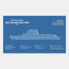 Pegatina Rectangular USS Zumwalt - Planes de trazado de buques ABD