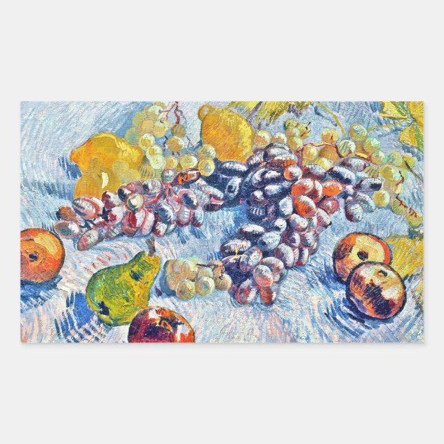 Pegatina Rectangular Uvas, leones, peras y manzanas Vincent van Gogh (Anverso)