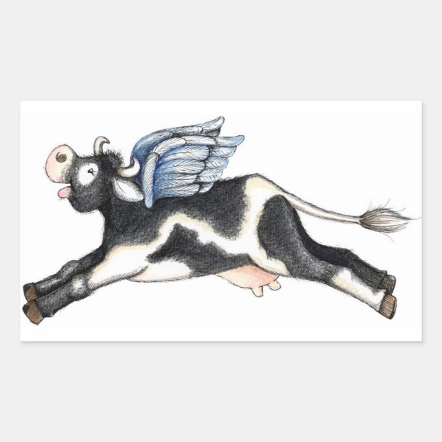Pegatina Rectangular Vaca con alas - Pegatinas (Anverso)