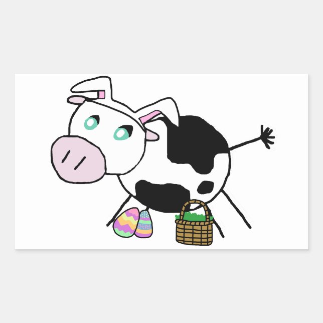 Pegatina Rectangular Vaca conejita de Pascua (Anverso)