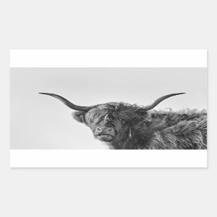Pegatina Rectangular Vaca de montaña sólida en monocromo