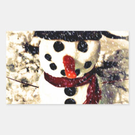 Pegatina Rectangular Vacaciones que dejen que nieve Adorable Snowman