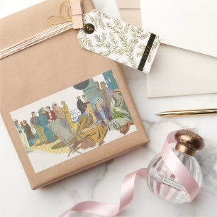 Pegatina Rectangular Vacaciones Vintage, Pasajeros del Crucero en Cubie