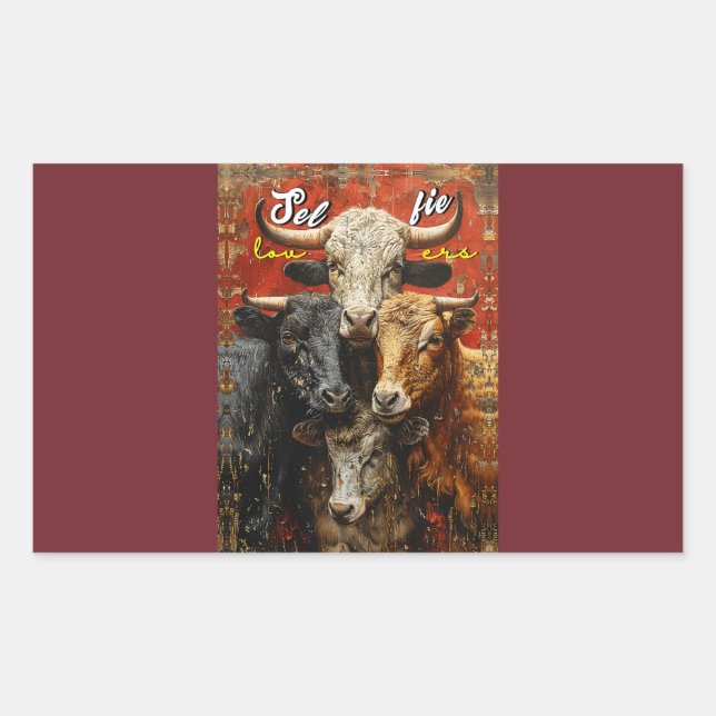 Pegatina Rectangular Vacas amantes de selfie (Anverso)