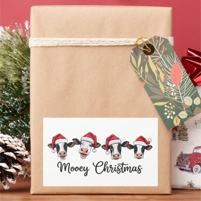 Pegatina Rectangular Vacas de Navidad lindas Mooey Xmas Novilla Vaca de (Vacaciones)