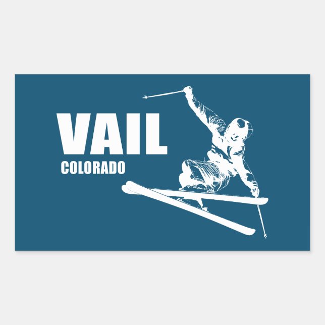 Pegatina Rectangular Vail Colorado Skier (Anverso)