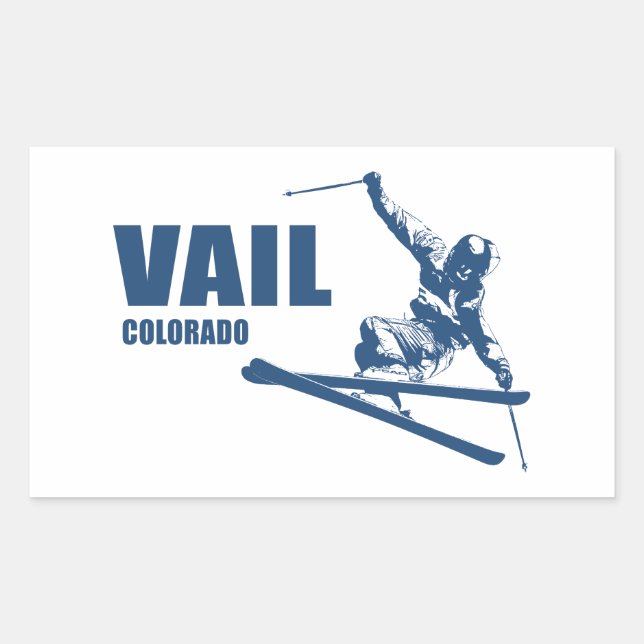 Pegatina Rectangular Vail Colorado Skier (Anverso)