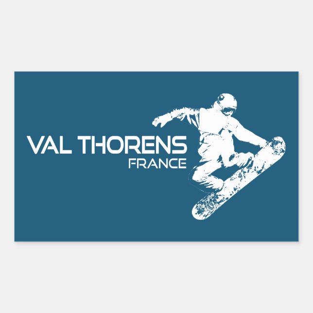Pegatina Rectangular Val Thorens France Snowboarder (Anverso)