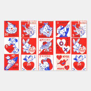 Pegatina Rectangular Valentine Retro Love Hugs Cute Pattern
