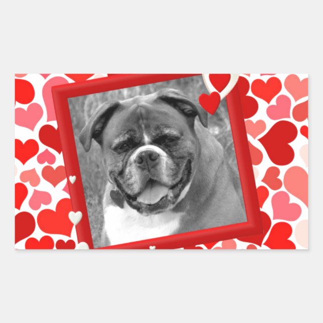 Pegatina Rectangular Valentines Boxer Dog Hearts (Anverso)