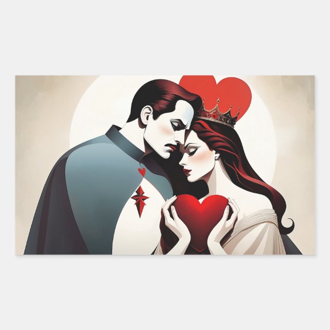 Pegatina Rectangular Valet et reine de cœur (Anverso)