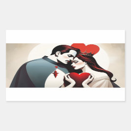 Pegatina Rectangular Valet et reine de cœur