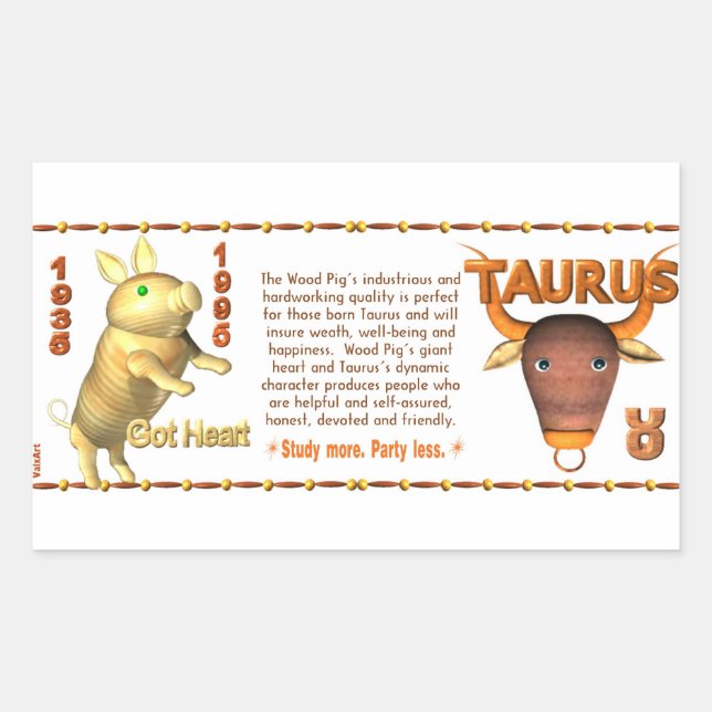 Pegatina Rectangular Valxart 1995 2055 WoodPig zodiac Taurus (Anverso)