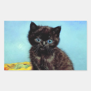 Pegatina Rectangular Van Gogh Black Kitten con yarn
