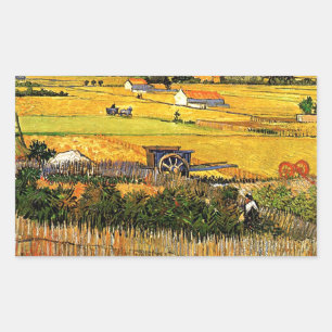 Pegatina Rectangular Van Gogh - Cosecha en La Crau con Montmajour