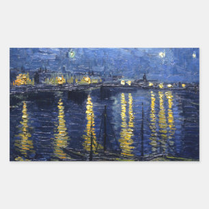 Pegatina Rectangular Van Gogh: Noche estrellada sobre el Ródano