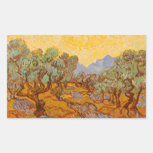 Pegatina Rectangular Van Gogh Olive Trees cielo amarillo