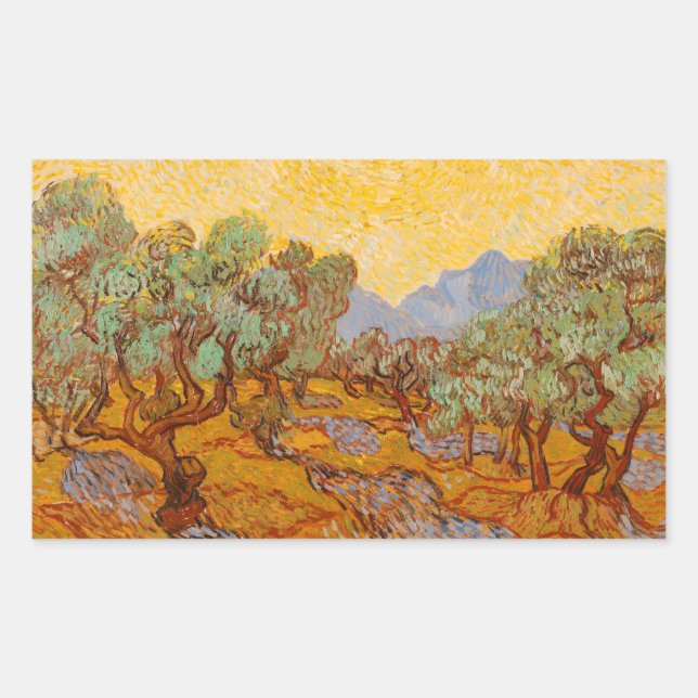 Pegatina Rectangular Van Gogh Olive Trees cielo amarillo (Anverso)