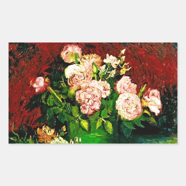Pegatina Rectangular Van Gogh Peonies y Rosas (Anverso)