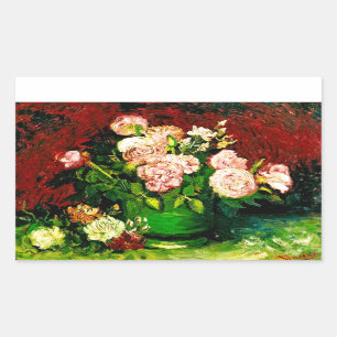 Pegatina Rectangular Van Gogh Peonies y Rosas
