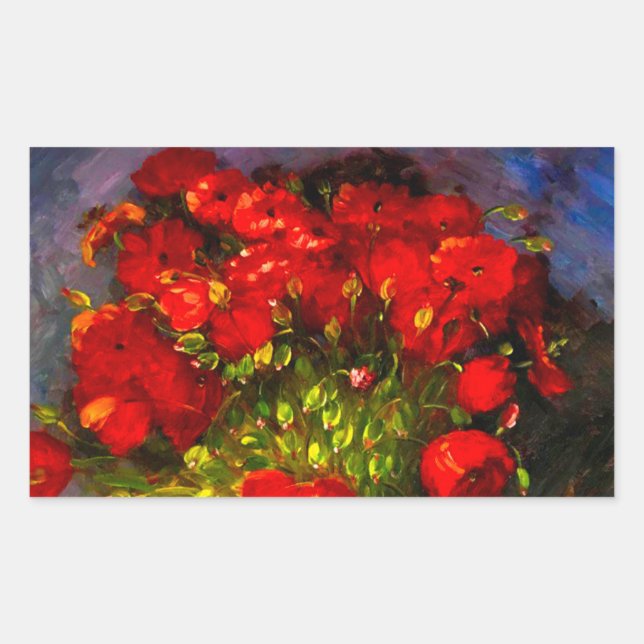 Pegatina Rectangular Van Gogh Red Poppies (Anverso)
