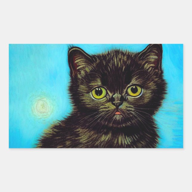 Pegatina Rectangular Van Gogh Style Pouting Kitten (Anverso)