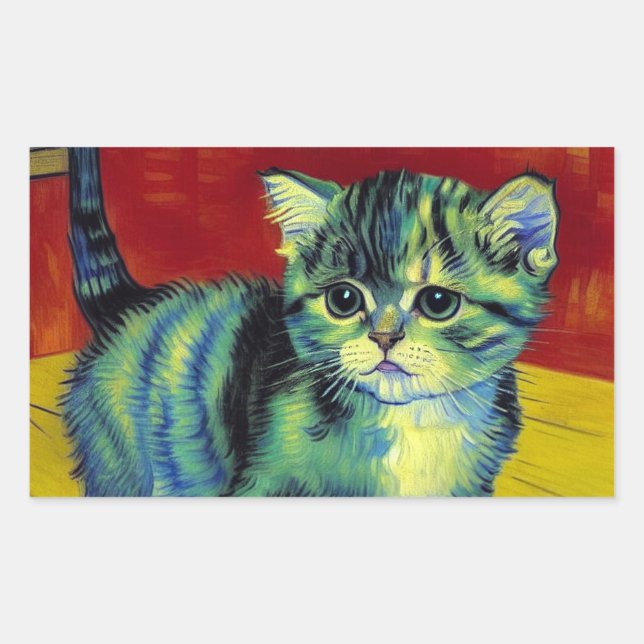 Pegatina Rectangular Van Gogh Tabby Cat (Anverso)