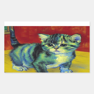 Pegatina Rectangular Van Gogh Tabby Cat