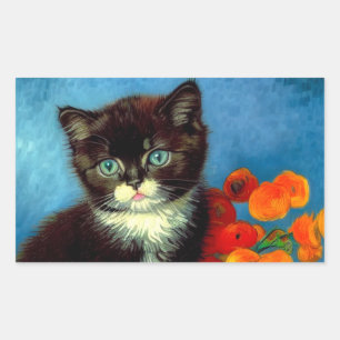Pegatina Rectangular Van Gogh Tuxedo Cat