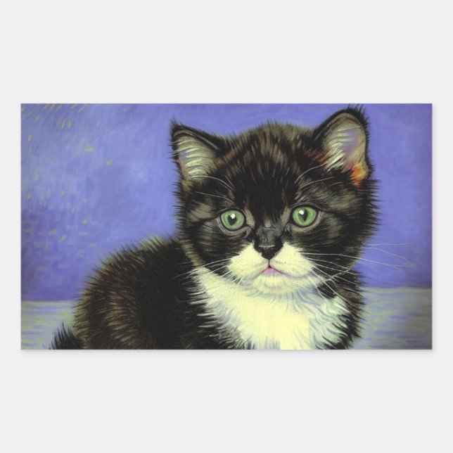 Pegatina Rectangular Van Gogh Tuxedo Kitten (Anverso)