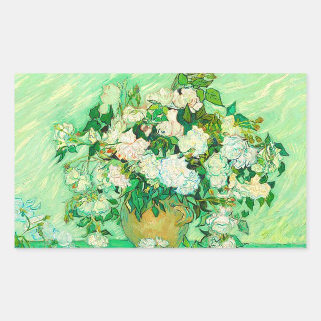 Pegatina Rectangular Van Gogh White Roses (Anverso)