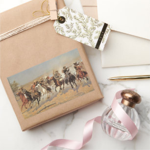 Pegatina Rectangular Vaqueiros Antiguos, A la Carga por Remington