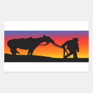 Pegatina Rectangular Vaquero al atardecer